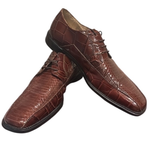Stacy Adams genuine, snake skin, brown, cognac, leather lace up dress shoes 10 - Picture 1 of 16